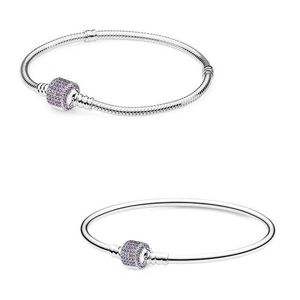 Bangle True 925 Sterling Silber Moment Purple Signature Eimer Schnalle Armband Geeignet für Perlencharme DIY Mode Schmuck Q240506