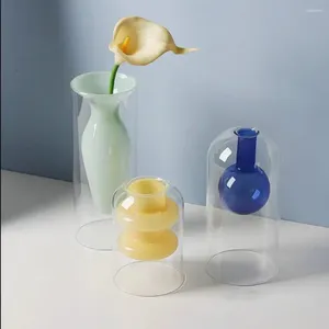 花瓶ダブルウォールフラワー花瓶水耕栽培ガラス植物ボトルクラフトモダンノルディックコンテナホームリビングルームの装飾