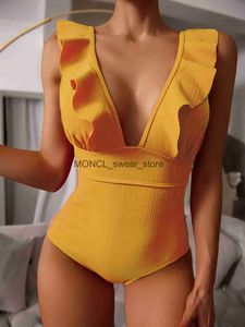 Costumi da bagno femminile sexy costume da bagno a pieghe per donne 2024 dp v monouscolo H240507