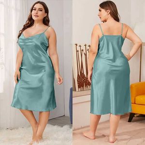 Lounge do sono feminino Sexy Womens Plus Size Spaghetti ombro pijamas de verão cetim casa sólida, vestindo roupas de baixo de roupas de baixo para pijama químico pijamasl2405