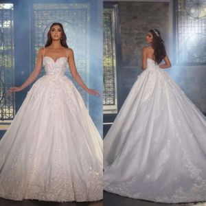 Schatz Blumenkugel Glamouröse Hochzeit 3D -Kleider Spaghetti Bewerber Dekorative Grenzplatz Tüll Tüll maßgeschneiderte Brautkleid Vestidos de Novia