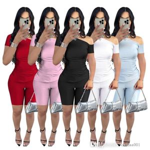 Women Tracksuits Two Pieces Set Designer 2024 New Summer Fashion Diagonal Shoulder Short Sleeve Sexy Shorts Casual Set 5 Colours