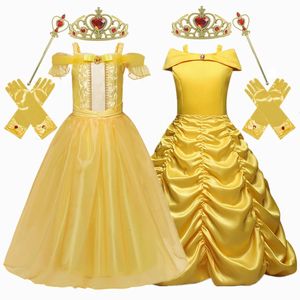 Golden Princess Dress Cosplay Bell Crown Magic Stick Party Kids For Girls Clothing Birthday Ball Gown 240413