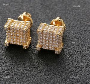 Brincos do Hip Hop Eefs para homens Gold Gold Iced Out CZ Square Stud Brincho