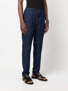 Designer Mens Pants KitonPreated avsmalnande benbyxor för man Casual Long Pant Navy Blue