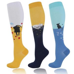 Çoraplar Çorap Yeni Sıkıştırma Çoraplar Çalıştırma Bisiklete binen Hayvan Meyvesi Desen Yetişkin Spor Çorap Basınçlı Kan Dolaşım Hemşire SOCKS Y240504