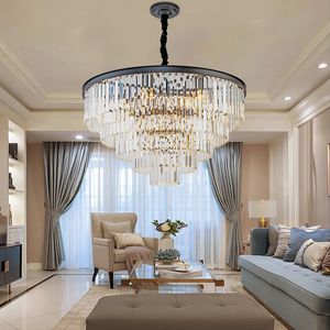 Modern LED Crystal Chandelier Gold Black Luster Pendant Light Home Decor Suspension Luminaire Tak