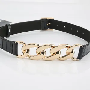 Cintos S grãos de pedra PU Choice Lexury Gold Chain Belt Meta -Cisting for Mulher Ladies Coat Waist Banda Uso diário