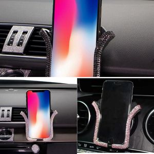 New Holder Women Diamond Crystal U-Shaped Car Adjustable Phone Holder Mobile Phone Stand Car Bracket Interior Accessories