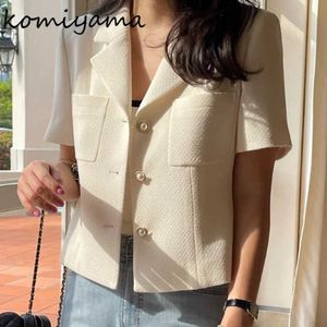 Women's Jackets Komiyama Notched Neckline Coarse Tweed Jacket Hardback Single Chest Chaqueta Sleeveless Jaquetas Summer and Spring CoatL2405