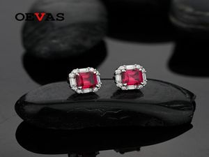 OEVAS 100 925 prata esterlina 66mm Ruby High Carbon Diamond 18K Brincos de pregos banhados a ouro para mulheres Sparkling Fine Jewelry2493404