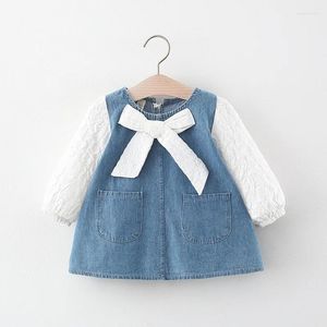 Abiti da ragazza vestiti primaverile autunno 0-5y abito a maniche lunghe in denim solido in denim 3 colore 80-120 bambini bambini bambine