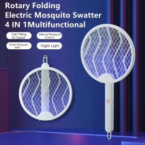 Zappers 2022 Folding Electric Mosquito Swatter 4 In1 Myggmordare USB Electric Mygganordning Uppladdningsbar myggmordare Lampa