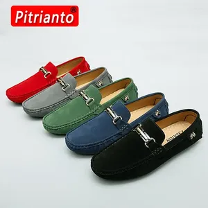 Casual Shoes Size 35-48 Luxury Men Loafers Soft Moccasins Summer Man High Quality Mens Suede Genuine Leather Driving Flats