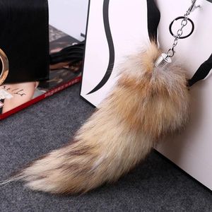 Keychains Real Fur Tail Keychain Stor lång Natural Tassel Pendant Key Chain Bags Charm Keys Holder Par Keyrings Gifts smycken