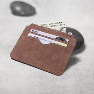 Herrkort plånbok kort matt läder retro multikard frostat tyg korthållare pengar nya minimalistiska handväska transparenta mynt