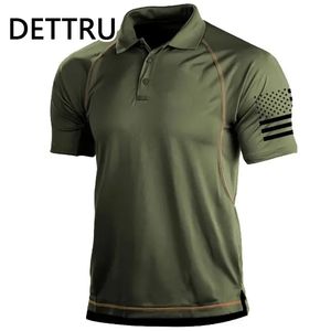 Dettru Mens Tshirts Summer Atividades ao ar livre Tactical Sports Polo Collar Bottoming Sweetshirts 240430