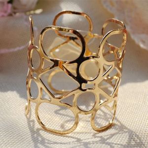 Women's Exaggerated Bracelets, Gold Plated Hollow Metal Jewelry Accessories, Popular Open Wide Face Bracelets