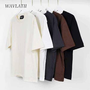 T-shirt feminina wavlatii camisetas de verão de grandes dimensões para homens homens marrons casuais casuais tees de streetwear unissex sólidos jovens jovens cool tops d240507