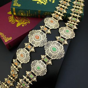 Sunspicems Chic Metal Waist Chain Morocco Belt Bride Body Chain Gold Color Orange Women Caftan Abaya Belt Arabic Wedding Jewelry 240507