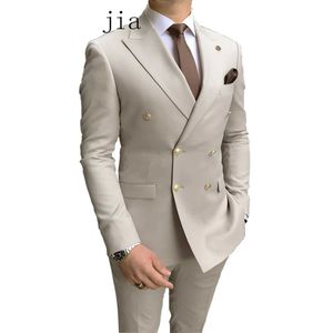 Men's Suits Blazers Casual Sky Blue Mens Double Brested Peak Polo Collar Gold Button Groom Wedding Evening Dress Best 2-piece Pioneer jacket pants set Q240507