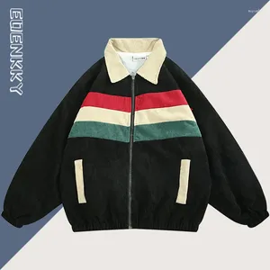 Kvinnors jackor corduroy hiphop kvinnor våren höst high street lapptäcke outwear retro lösa rockar avslappnad varsity jacka unisex