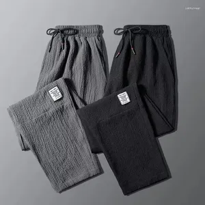 Men's Pants Linen Casual Men Spring Summer Medium Waist Straight Tube Korean Version Loose Sports Nine Points XL-5XL