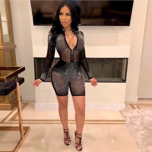 Women Tracksuits Sport Sexy Club Long Sleeve One-piece Hot Diamond Mesh Dress For Ladies Clothing Y2302 253t