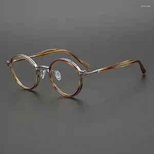 선글라스 프레임 일본 수제 티타늄 아세테이트 라운드 안경 프레임 남성 안경 여성 광학 처방 근시 렌즈 이탈리아 디자인