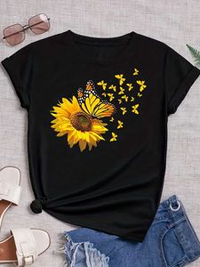 Women's T-Shirt Sunflower Print T-shirt short sleeved crew neckline summer and spring casual top womens clothingL2405