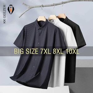 Men's Dress Shirts Men Shirt Striped Dress Short Sle Summer Oversize 6XL 7XL 8XL 10XL Plus Size Cold Thin Casual Soft Loose High Quality d240507