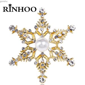 Pins Brooches Rinhoo Rhinestone Imitation Pearl Snowflake Brooches For Women Festivel Christmas Snow Flower Pins Winter Badge New Year Jewelry WX