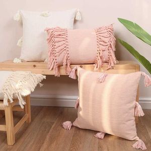 Подушка/декоративный сплошной цвет хлопок и льняная кисточка подушка для розового синего бахромона декоративные подушки для дивана дома