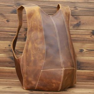 Men's Backpack Leather Backpack Dark Brown College Style Student Backpack Boys' Backpack 231115