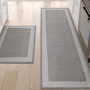 Carpets 2pc Kitchen Rugs And Mats For Floor Non Skid Washable Runner Rug In Front Of Sink Laundry Room Hallway 17"x29" 17"x59" Grey