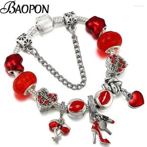 Charm Bracelets BAOPON Romantic Love Styles Bracelet With Red Cann Beads Bangles For Women Wife Jewelry Gift Drop