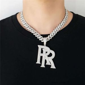 Colar de hip -hop de novo colar de quadril duplo r letra pingente gelada cubic zircon ouro gradeado jóias de bling bling