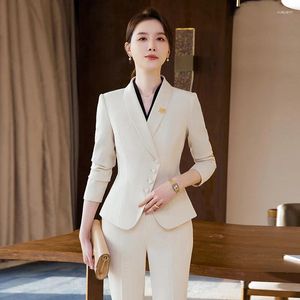 Calças de duas peças femininas de tamanho elegante e elegante feminino com calças profissionais trabalhos de negócios vestem ternos e roupas de casaco de jaquetas roupas de blazers