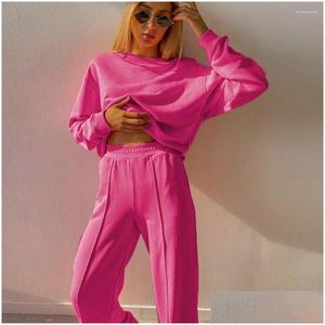 Felpa con cappuccio da donna 2023 Autunno/inverno Colore solido a maniche lunghe a maniche lunghe impostate Solgo Sports Sports Delivery Delivery Delivery Dhczs