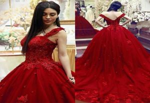 NY Sweet 16 Quinceanera Dress Ball Gown Lace 3D Floral Applicies Pärled Masquerade Puffy Long Prom Evening Formal Wear Vestidos8934236