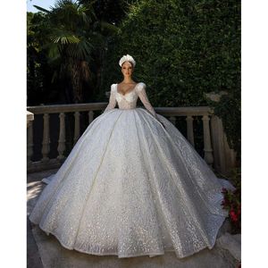 Elbiseler Uzun muhteşem kare top kolları düğün bütün vücut parlayan başvuru sahibi sırtsız şapel özel yapılmış gelin elbisesi vestidos de novia
