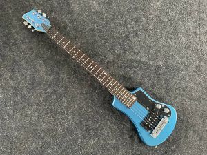 Gitar Özel Mağazası, Mini Elecit Gitar Seyahat Gitar 34 inç Basswood Vücut 6 Dizeler Yüksek Parlak Metal Mavi Ücretsiz Kargo