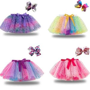 Tutu klänning flickor regnbåge tutu kjol dansfest balett tyll tutu kjol 0-8 år 3 lager prinsessor födelsedagsfest fluffiga kjolar d240507