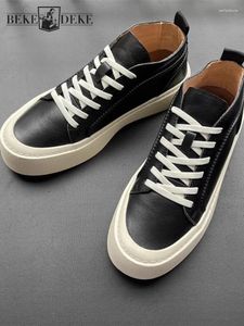 Casual Shoes Fashion Mens Genuine Leather Lace Up Low Cut Thick Platform Skateboard Breathable Outside Joggers Trainers