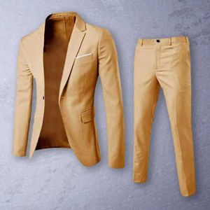 Mäns kostymer blazrar 2-stycken/set brudgummen Set Solid Color Wedding Jacket och byxor Ultra-tunn herr Formell affärsklänning Långärmad reklam Q240507