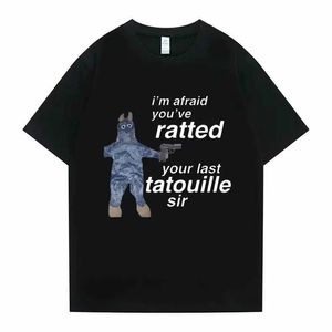 T-shirt maschile 2023 Summer Ratatouille Print grafico T-shirt im afeaid hai ratto il tuo ultimo tatouille divertente topo da uomo femmina maglietta carina t240506