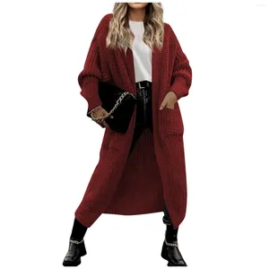 Kvinnors stickor Fashion Casual stickad tröja fast färgficka Cardigan Coat Jacket Bekväm mjuk tienda