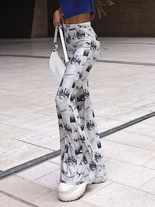Spodnie damskie capris silm y2k swobodne nadruki flare spodnie dla kobiet ubrania elastyczna talia moda moda