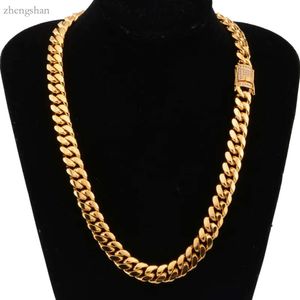 8-18mm wide Stainless Steel Cuban Miami Chains Necklaces CZ Zircon Box Lock Big Heavy Gold Chain for Men Hip Hop Rock jewelry 4615
