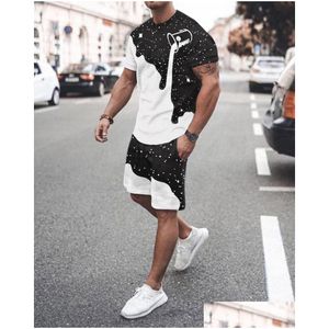 Mens Tracksuits Summer Fashion Men S 2 Piece Set Casual Short Hidees Maple Leaf 3D Print T Shirt Shorts Pants Passar Male Clothes 2207 DHSA4